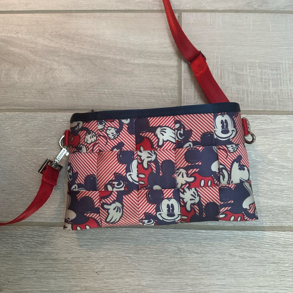 Mickey Mouse wristlet made with seatbelts.